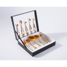10PCS Custom Gold Color Oval Cosmetic Brush Set with Black Box